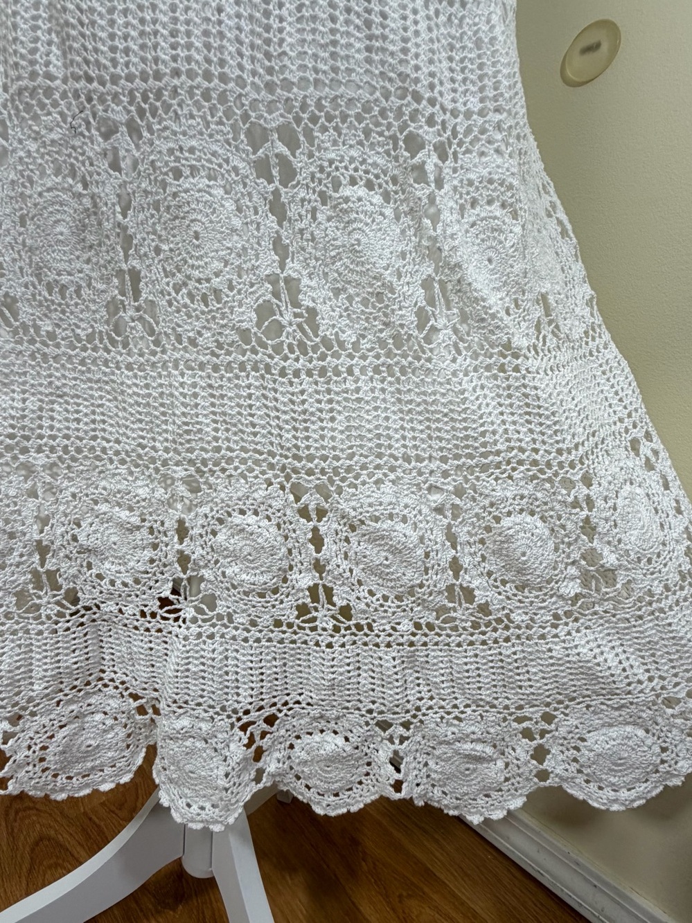 Vintage 70s White Hand Crochet Dress M Midi Cotton Sundress Prairie Boho Bridal - Picture 6 of 16